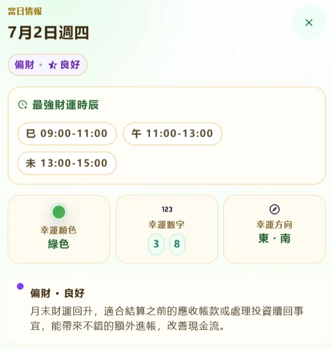 催財月曆流日詳情:當日情報、最強財運時辰與幸運元素